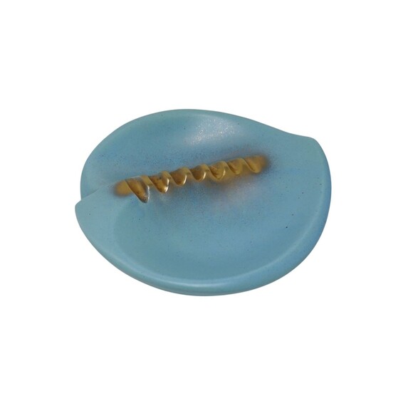 deLee Art 1956 Teal Blue Gold Mid-Century Modern Art Deco Ashtray - Picture 4 of 9